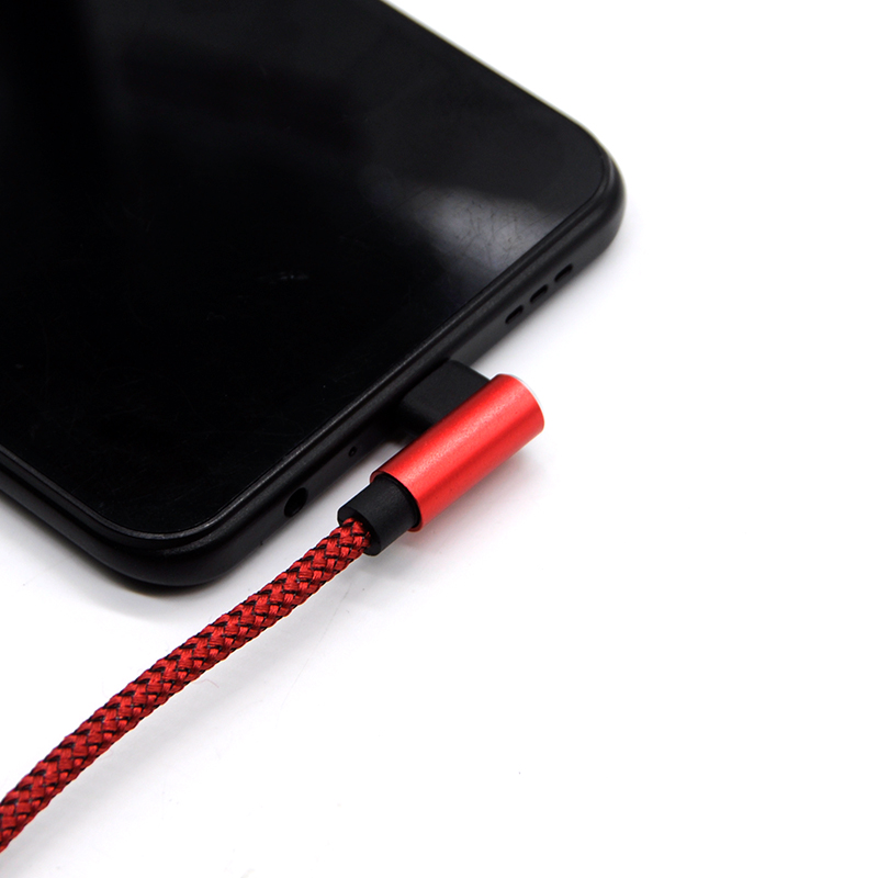 Câble micro USB en nylon à 90 degrés 2.4A Charing rapide QC 3.0 /2.0 Câble V8 à angle droit pour jeu mobile