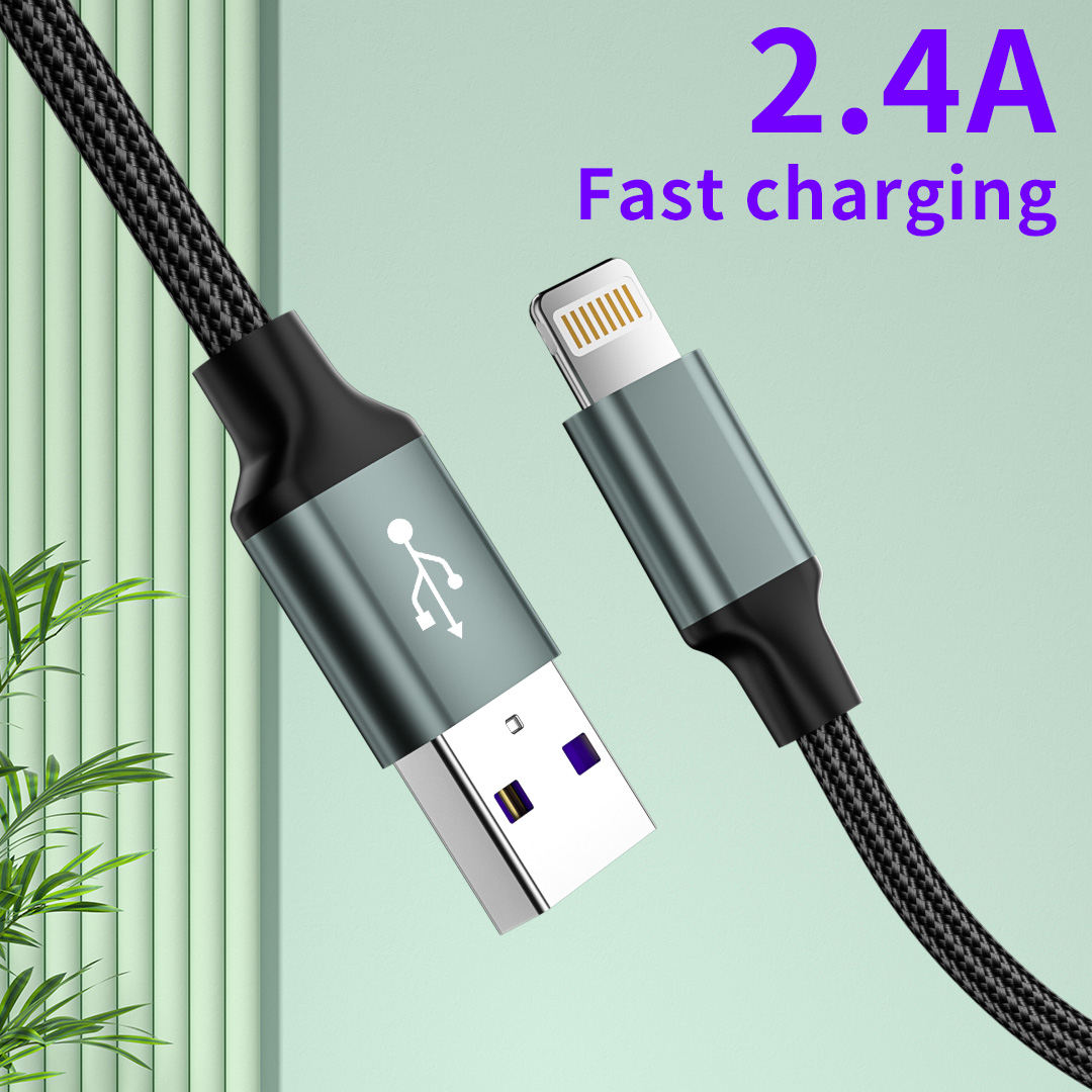 Pour le chargeur de câble USB iPhone 3ft 6ft 10ft 10ft nylon tressé 2.4a 3a pour le câble de charge iPhone 1m 1.5m 2m Chargeur de données Câble USB Cordon