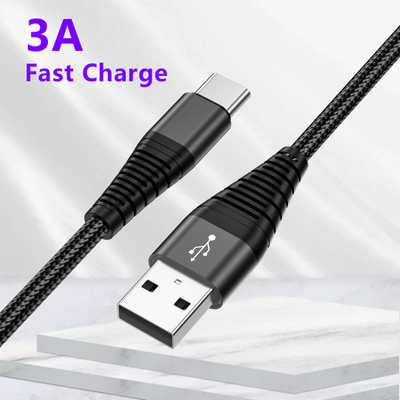 Téléphone tressé en nylon chaud Chargement USB C Câble tresse USB Type C Câble 1M 2M LOGO personnalisé 3A Câble USB de charge rapide