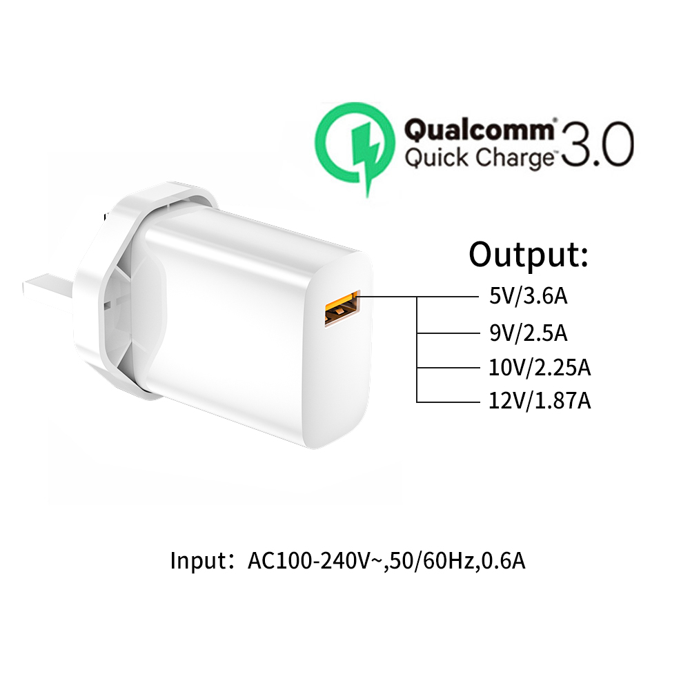 Chargeur de téléphone mobile QC3.0 Super Fast 22.5W Chargeur d'alimentation du chargeur de téléphone USB Charger de voyage